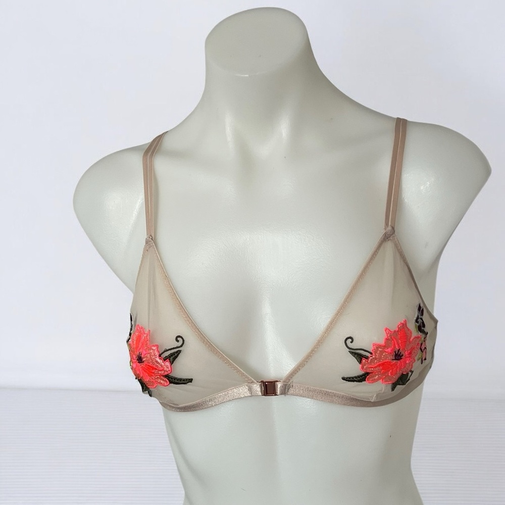 Cream and Pink Intimates Bra with Decorative Accents